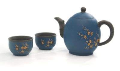 Blue Oval Blossom Yixing Tea Set